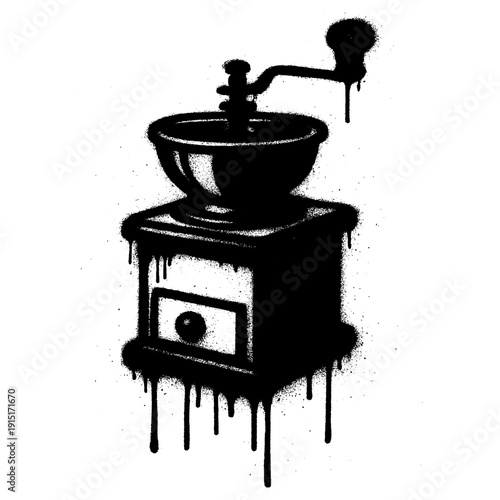 Vintage Coffee Grinder Manual Mill Stencil Graffiti Style Illustration