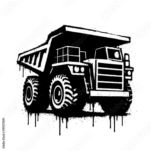 Heavy Duty Mining Dump Truck Graffiti Stencil Art with Paint Drips