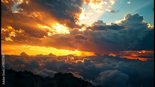 Sunrise Above Clouds Landscape View.
