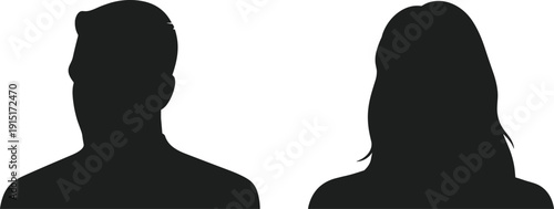 Black silhouette icons of male and female profiles on white background, ideal for demographic visuals, user interface design, and identity representation graphics.