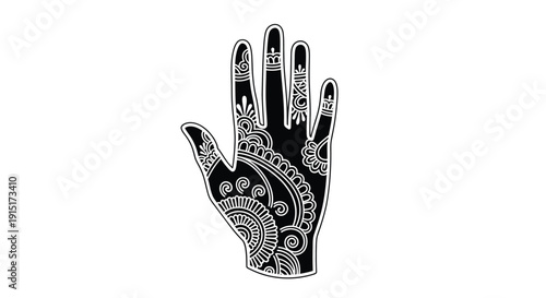 Intricate henna design on a hand a striking silhouette