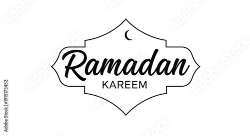 Ramadan kareem decorative label with crescent moon black silhouette