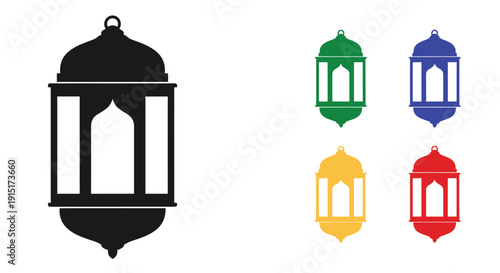 Four colorful lantern icons with a distinct black silhouette
