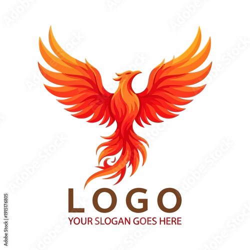 A vibrant phoenix bird logo with a customizable slogan