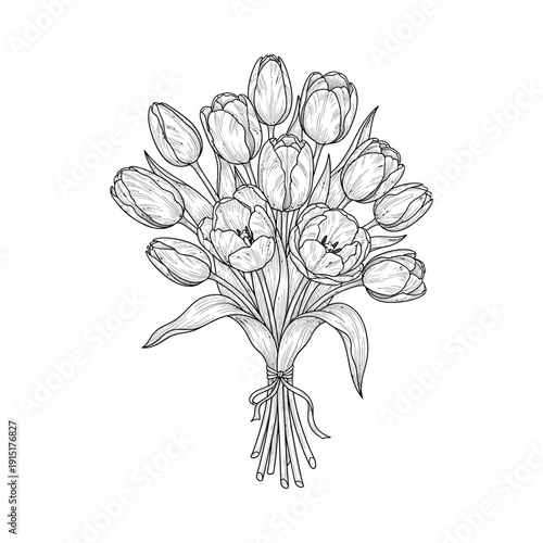 A bouquet of tulips tied with a ribbon