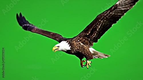bald eagle flying with wings flapping in slow motion