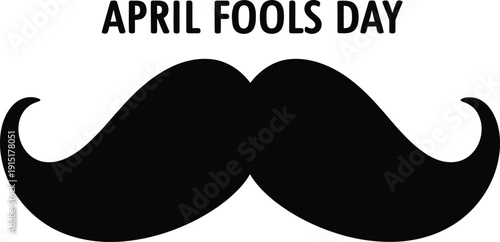 Celebrating April Fools Day with a black mustache illustration on a plain background from a straightforward viewpoint