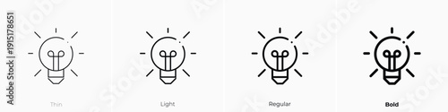 lightbulb icon. Thin, Light, Regular And Bold style design isolated on white background