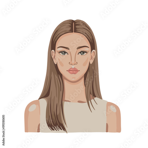Colored nude portrait beautiful young woman vector illustration