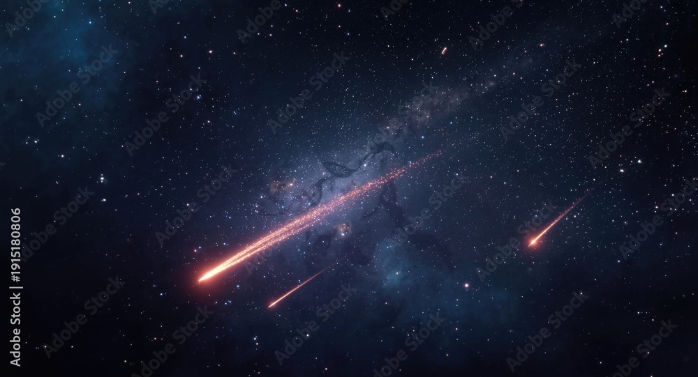 Fototapeta premium Glowing meteors dashing across a deep space evening background