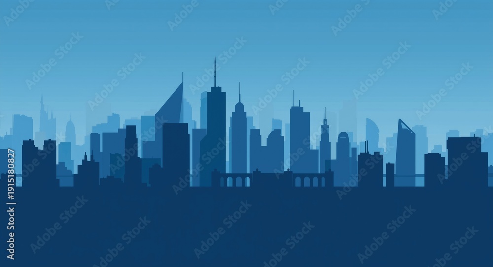 Obraz premium blue city silhouette flat urban scene illustration