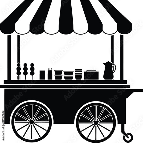Street Food Cart Vendor Stall Silhouette Vector