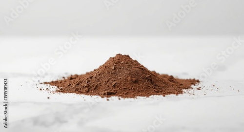 Considerable amount of chocolate whey protein powder displayed over a spotless white surface