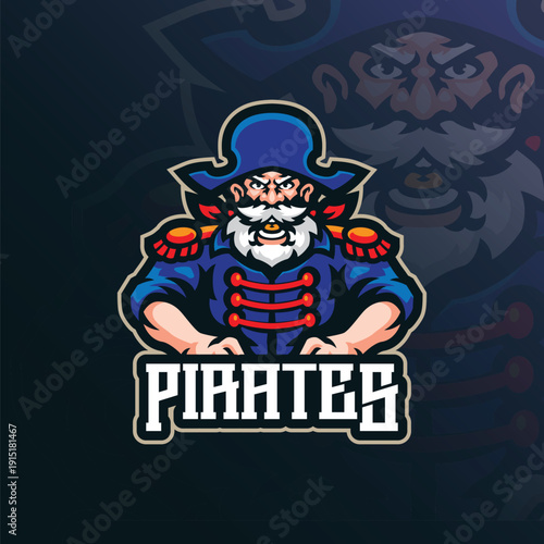 Pirates mascot logo design vector. Pirates captain illustration.