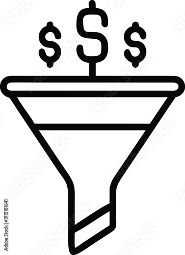 Financial Funnel Concept: A minimalist illustration of a funnel, symbolizing the conversion of resources into financial gains.