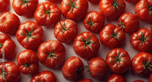 Fiber dense variety of Roma tomatoes on white backdrop