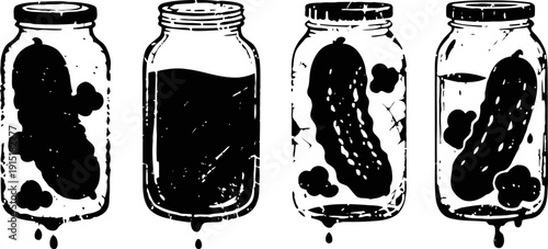 pickles in jars with brine and spices preserved cucumbers with dill and garlic in glass containers