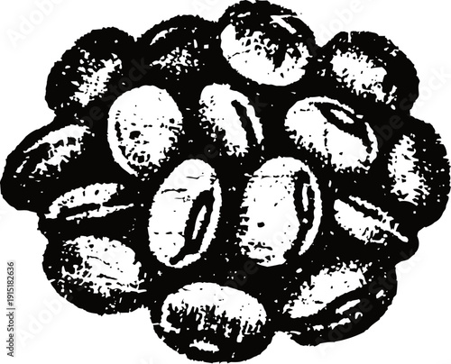 Coffee beans close up illustration whole roasted coffee seeds detailed drawing fresh organic coffee concept