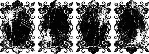 vintage ornate grunge frames with floral and scroll decorative elements in black and white design