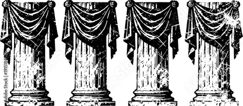 ancient classical pillar with draped fabric vintage architectural column with ornamental cloth cover retro antique design element