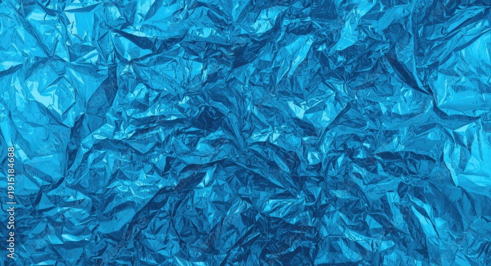 Obraz premium Textured blue metallic foil paper background with layered crinkles