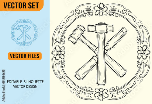 Woodworker’s Tools Ornamental  Badge vector icon