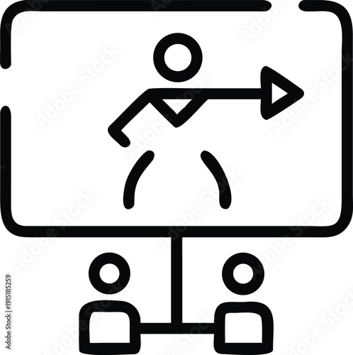 Business Strategy Icon: This minimalist icon depicts a business leader directing two team members, embodying the core principles of strategic planning, guidance, and collaborative execution.