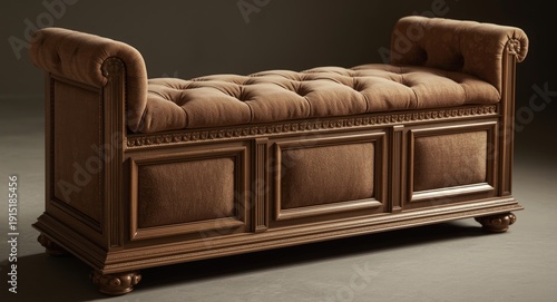 Decorative padded bench with three separate storage sections