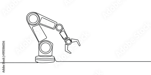 continuous one line drawing robotic arms industry manipulator vector.
