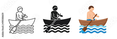 Rowing boat icons set flat design vector illustration - Clipart. Icon vector -  Icon collection - icon set - Line and glyph icon and logo template - Editable Icon
