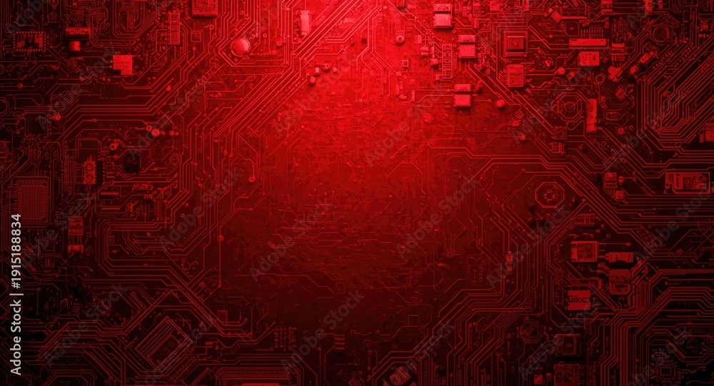 Obraz premium Dynamic red swirling abstract backdrop including old digital tech elements