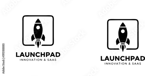 Professional vector logo design for “LAUNCHPAD INNOVATION & SAAS” featuring a stylized rocket inside a rounded square, symbolizing progress, technology, and digital innovation branding.