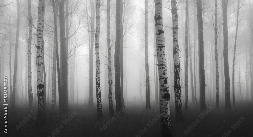 Fototapeta premium Vertical impressionist effect on classic monochrome birch forest ideal for copy space