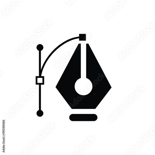 Simple black icon depicting a pen nib with bezier curve controls