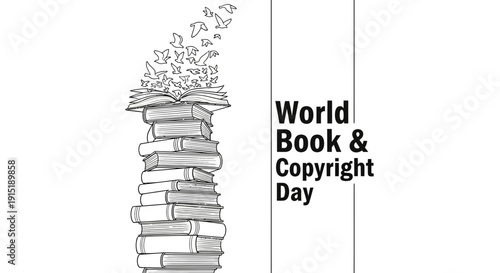 Flying Birds From Open Book Stack, World Book & Copyright Day Concept