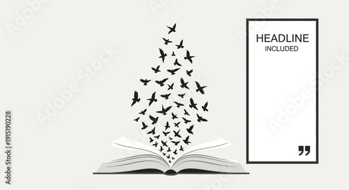 Open Book Releasing Flock of Birds, Symbolizing Imagination and Freedom
