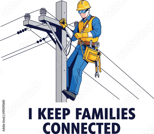 Lineman Technician in Safety Gear Professional Graphic