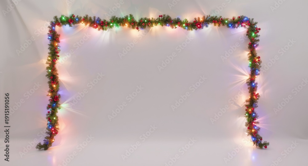 Obraz premium Seasonal light decorations creating a vibrant frame with a white backdrop