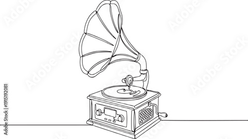 Minimalist Vintage Record Player Contour Icon
