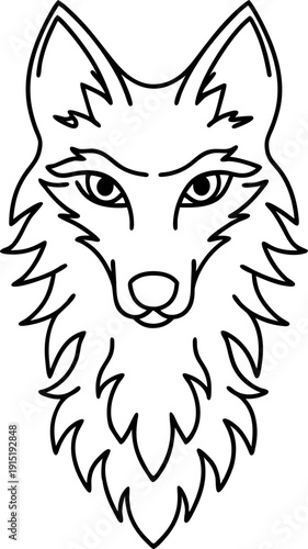 Wolf head line art illustration with fierce eyes and detailed fur design