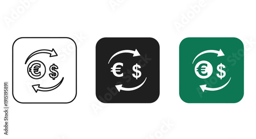 Currency exchange icons flat design vector illustration - Clipart. Icon vector -  Icon collection - icon set - Line and glyph icon and logo template - Editable Icon