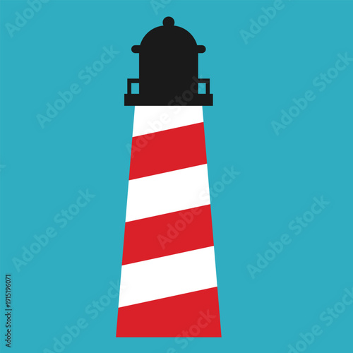 Red and White Striped Lighthouse Flat Design Vector Illustration - Minimalist Marine Navigation Beacon Graphic
