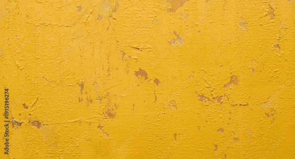 Naklejka premium yellow wall surface closeup displaying textured peeling paint and hints of brown amber colors