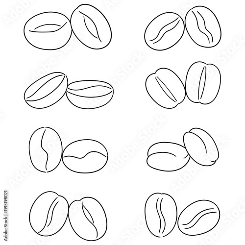 Hand-drawn doodle set of roasted coffee beans on a white background.