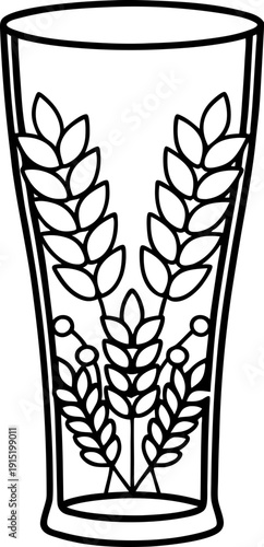 Tall glass with wheat stalks design, brewery and beer concept illustration