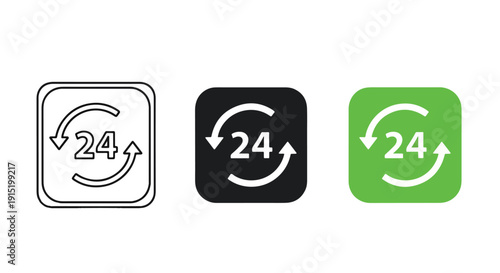 24 hour service icons flat design vector illustration - Clipart. Icon vector -  Icon collection - icon set - Line and glyph icon and logo template - Editable Icon