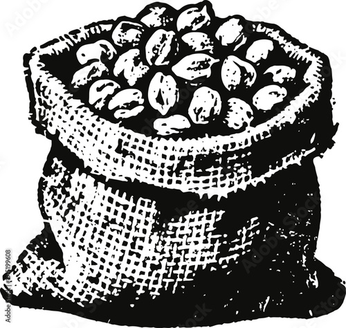 sack filled with coffee beans illustration in vintage engraving for packaging or label design
