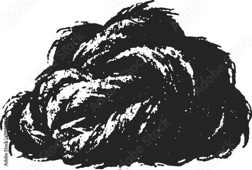 Dark charcoal pile isolated on white background, black burnt wood texture and ash cluster