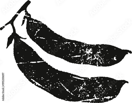 Two pea pods silhouette with textured design, natural vegetable healthy food illustration