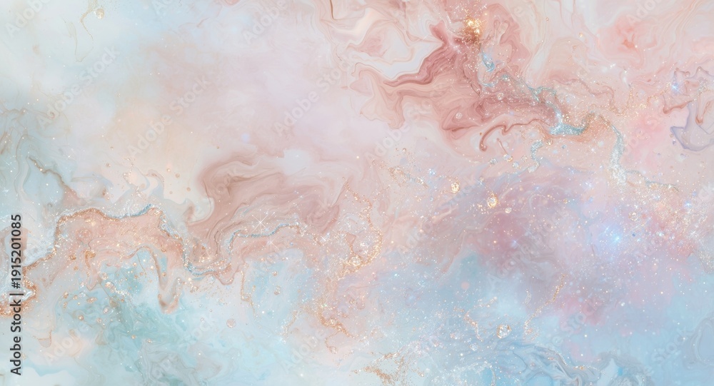 Fototapeta premium Pastel marble background illuminated by sparkling blue and golden magical accents for mermaid fantasy